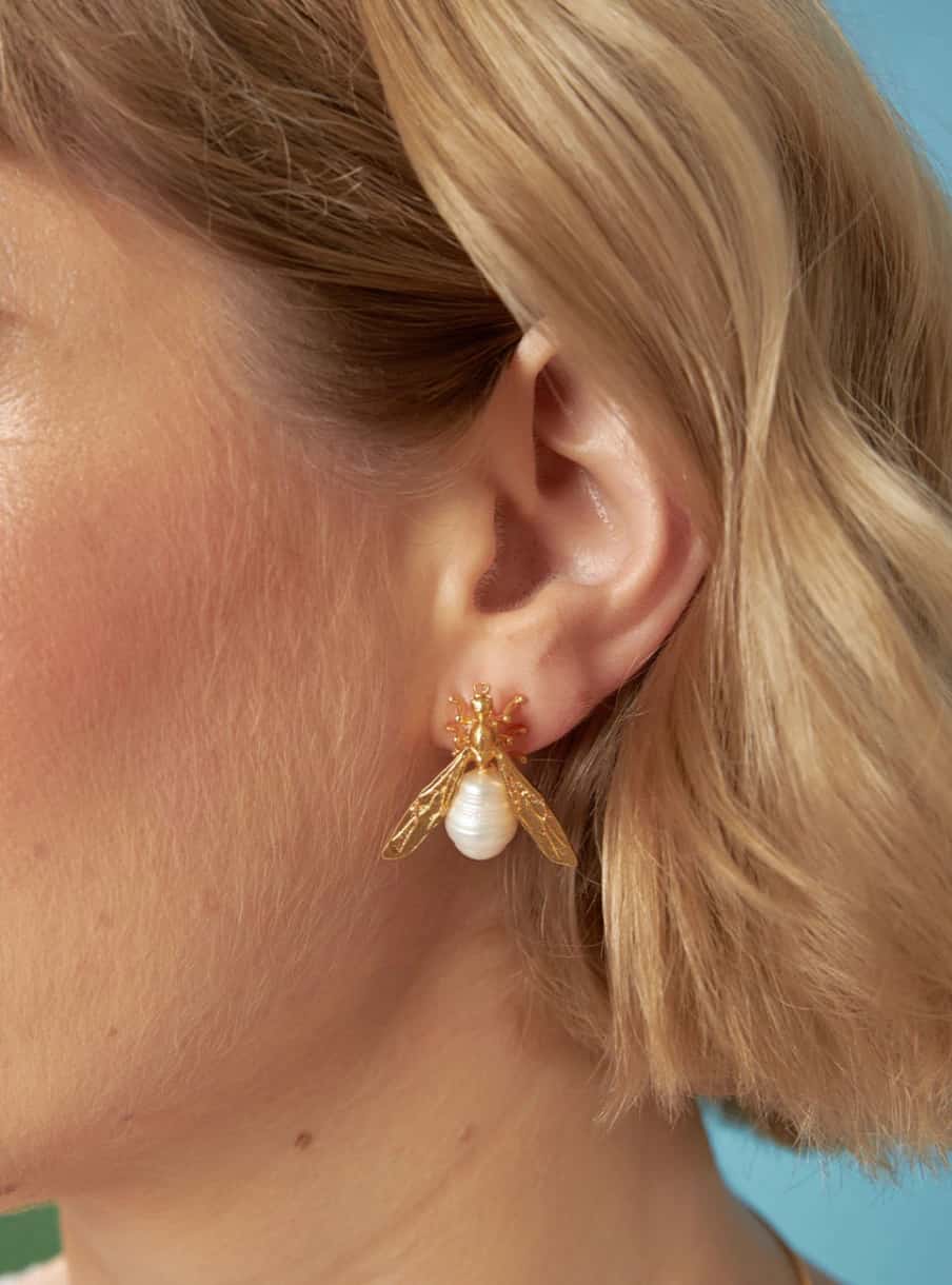 Aretes Topos Hormiga culona perla - miniatura 2