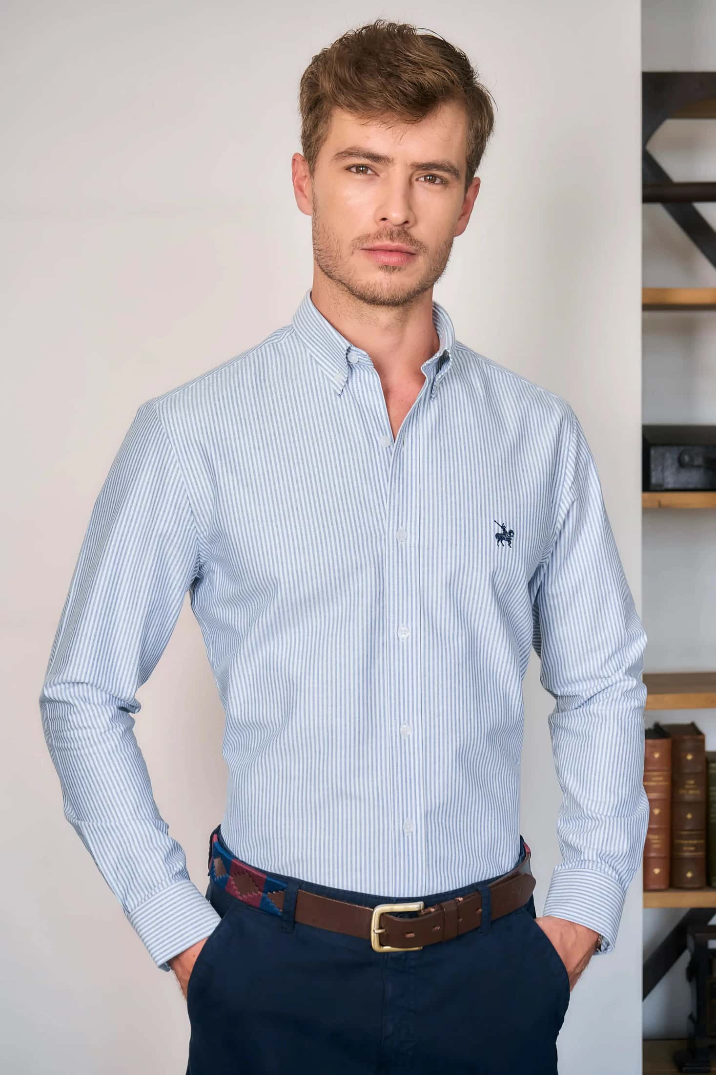 Camisa Oxford Rayas Hombre Azul oscuro