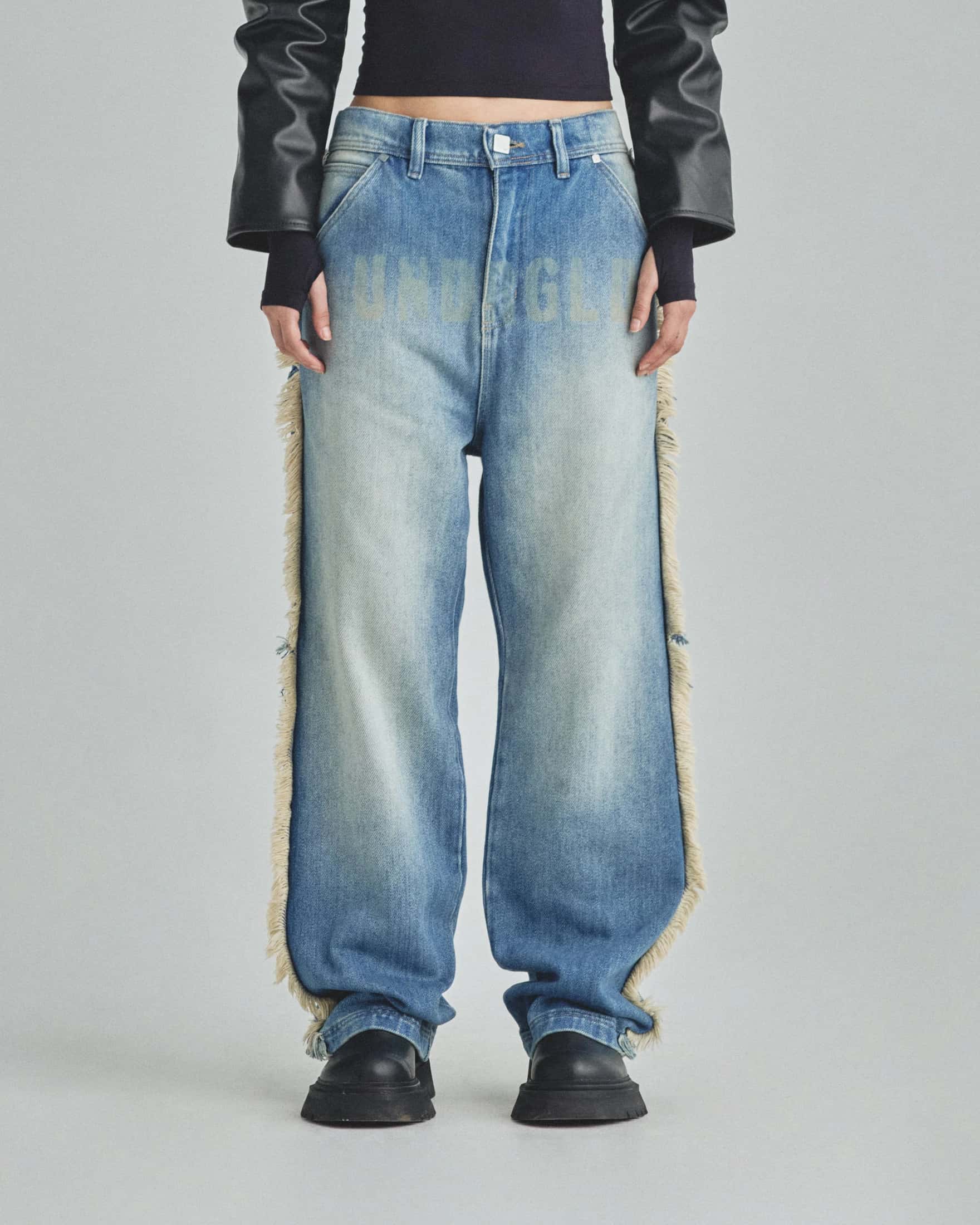 W Spring UNDRGLD Frayed Wide Jeans Blue - miniatura 2