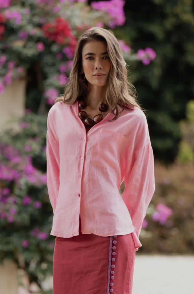 Camisa Aura de lino | Rosado / Vino