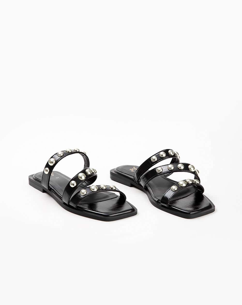 Sandalias planas con apliques negras mujer