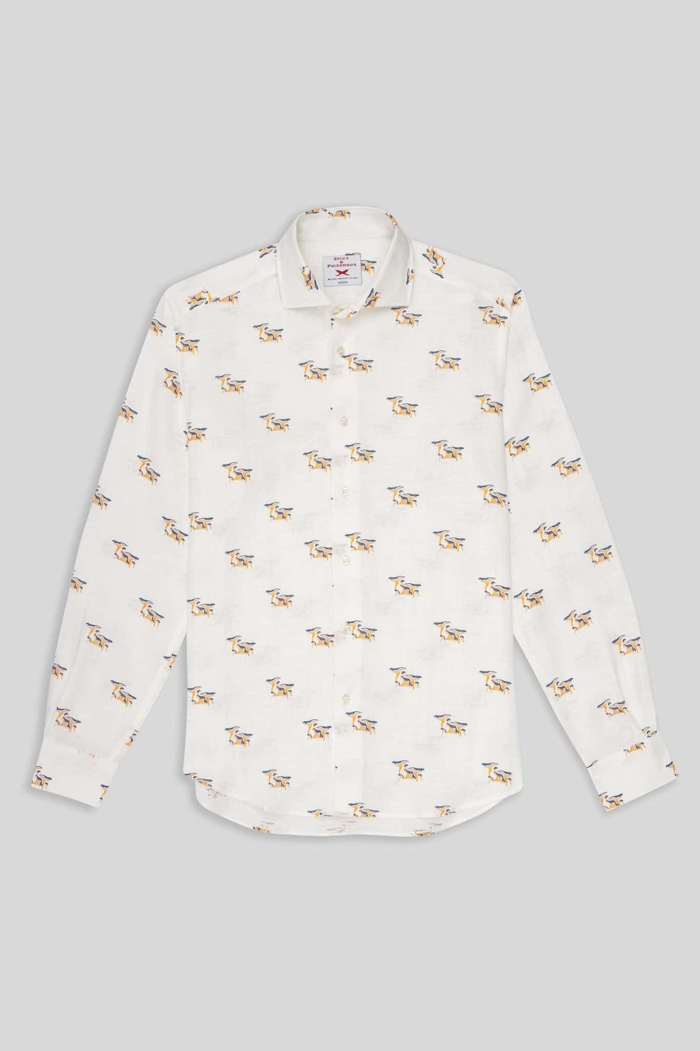 Men's white linen mushroom shirt