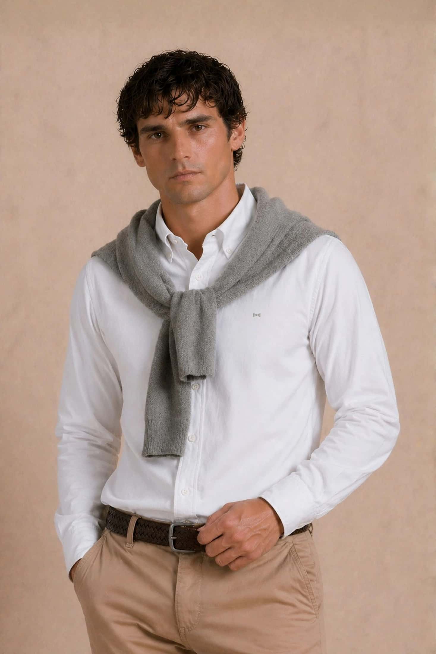 Camisa Antimanchas Popelina Blanca Logo Gris Claro - Talla Regular