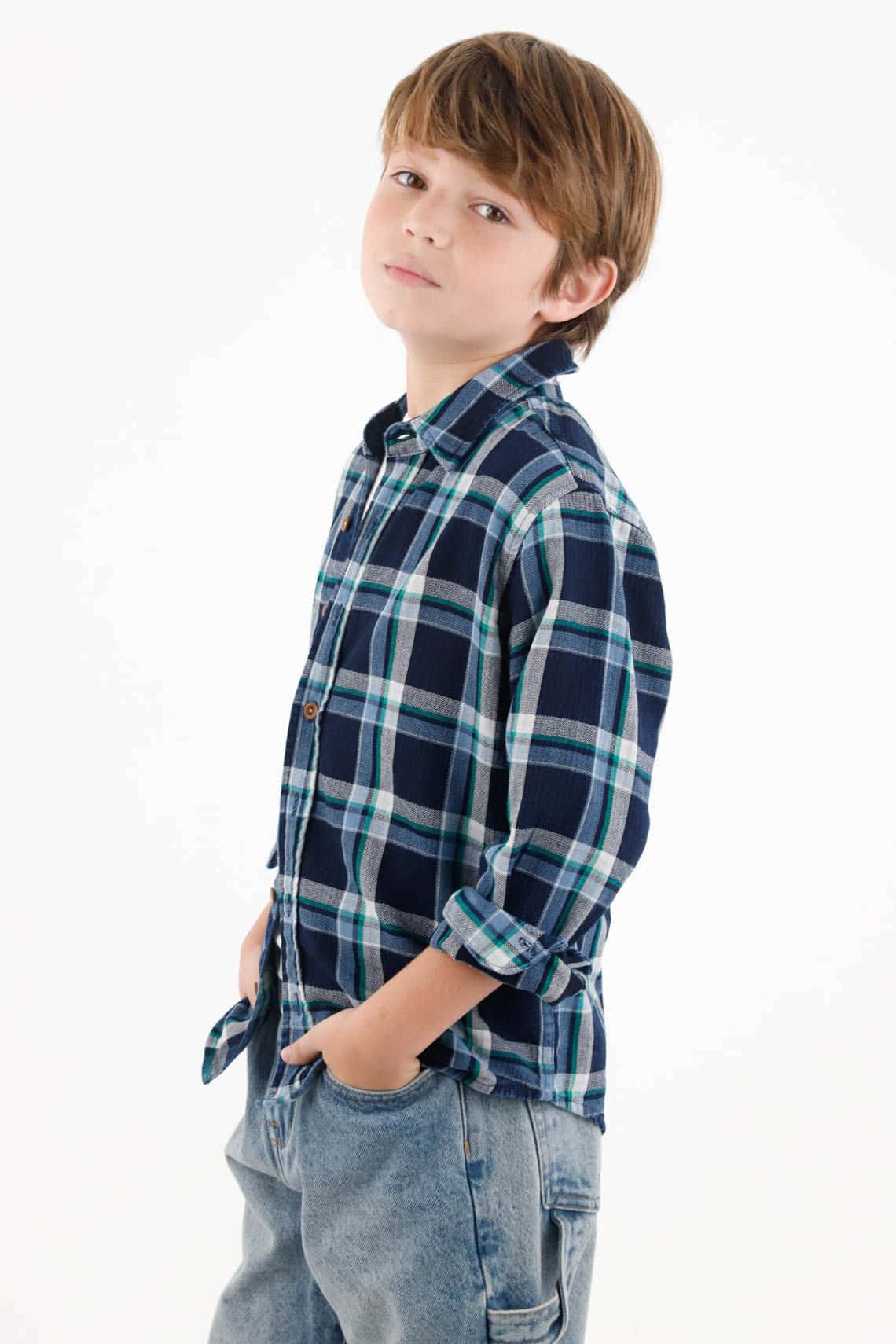 Camisa a cuadros verde para niño