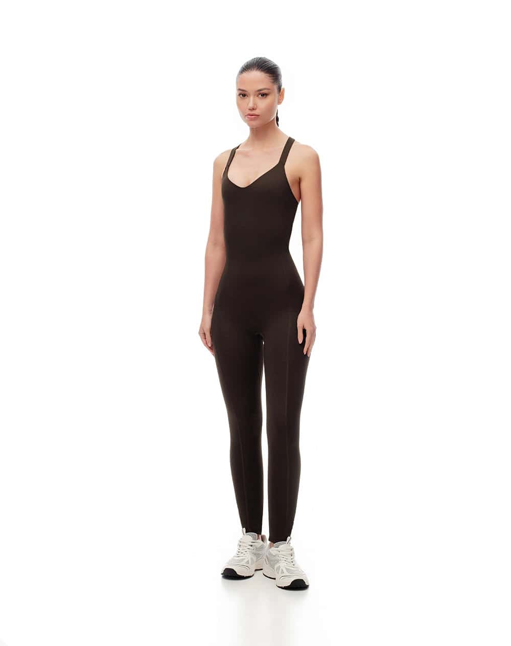 Enterizo deportivo secado rápido chocolate mujer