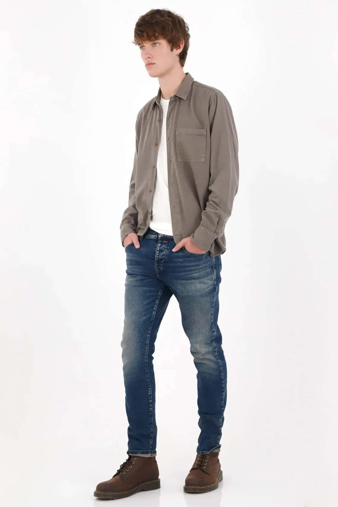 Jean skinny con lavado desgastado en algodón azul clásico para hombre