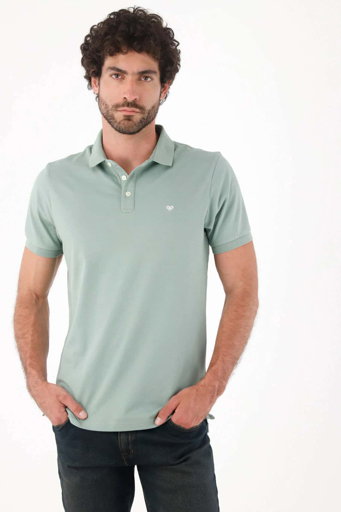 Polo para hombre en algodón verde salvia fit regular con logo bordado