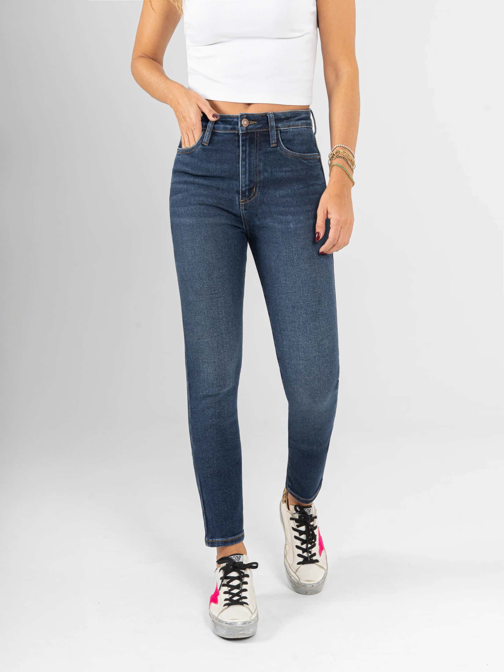 Ref: 066349 Jean Skinny stretch, tiro alto, tono azul medio oscuro