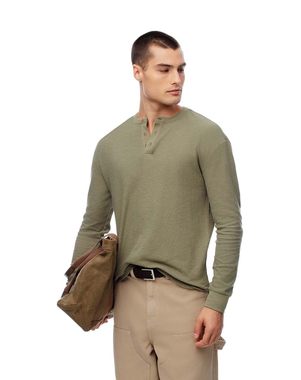 Camibuzo regular algodón oliva hombre
