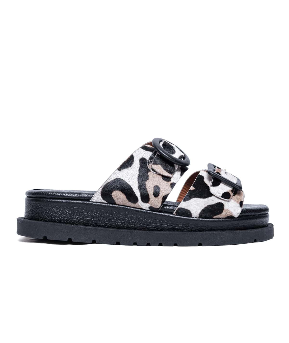 allegra leopardo, sandalias plana con hebillas para ajustar