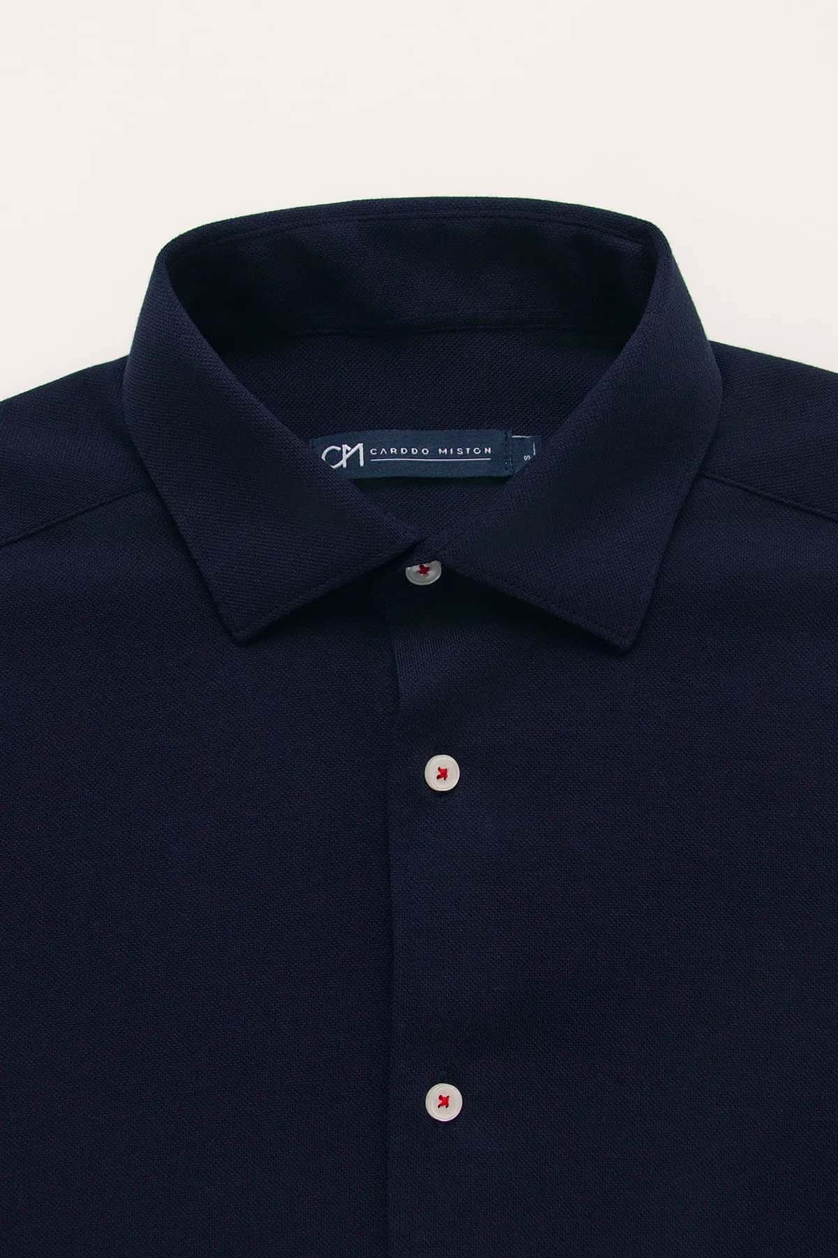Camisa Piqué Botón Contraste Algodón Azul Oscuro - miniatura 2
