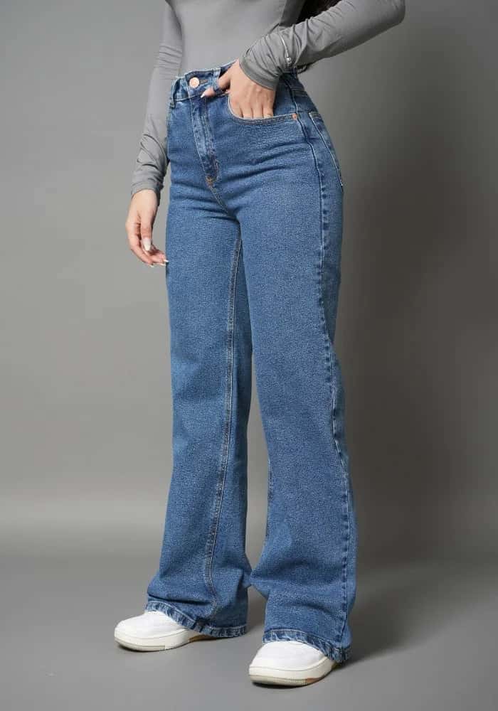 Jean Wide Leg para Mujer Confort con Lycra Azul Medio Thunder Jeans