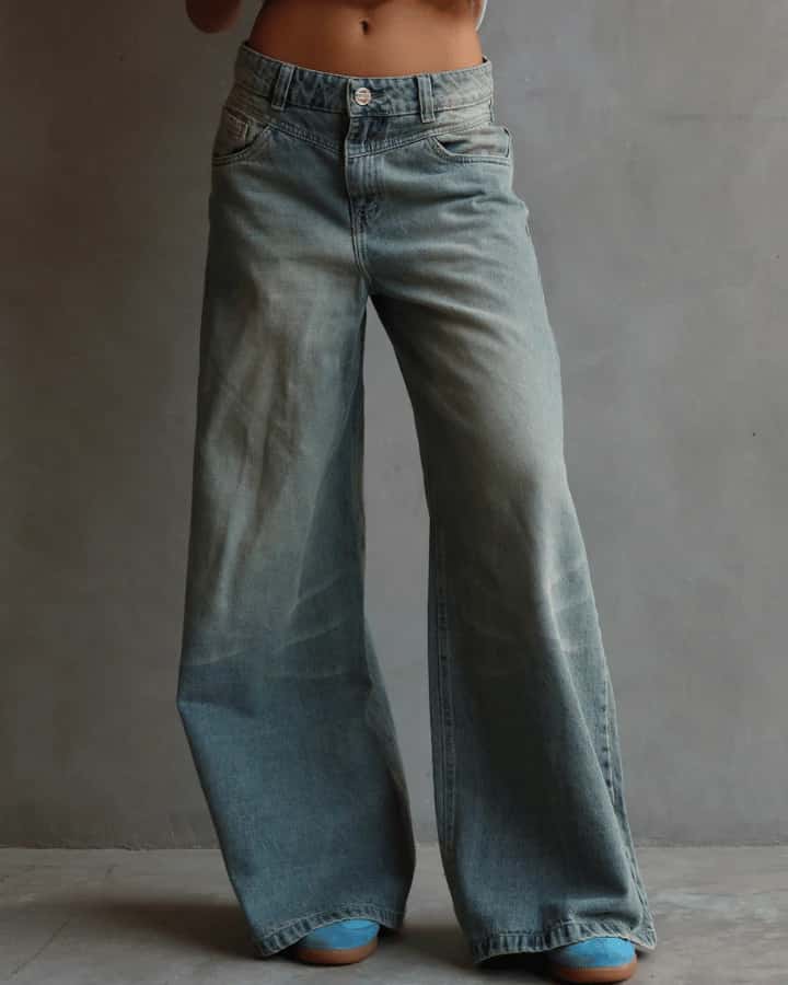 JEAN WIDE LEG FIT GREEN VINTAGE WASH AZUL CLARO