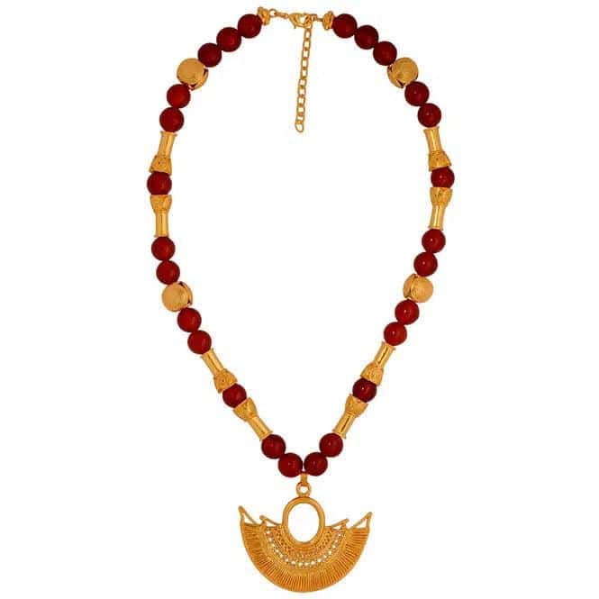 Collar Semipreciosa Cornalina 10mm y Dije Nariguera Alada de Filigrana Sinú