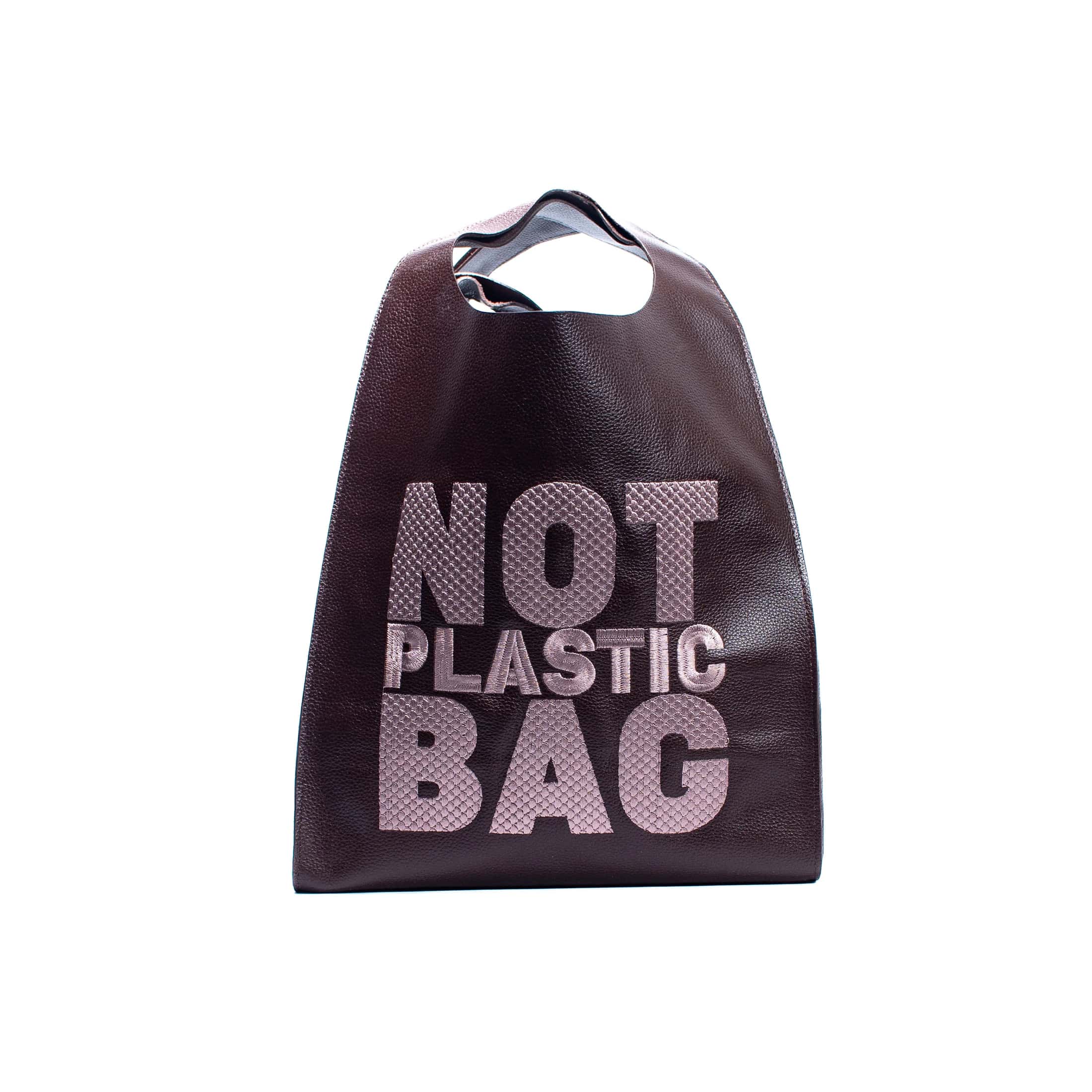 PLASTIC BAG - Chocolate x Embroidered Taupe