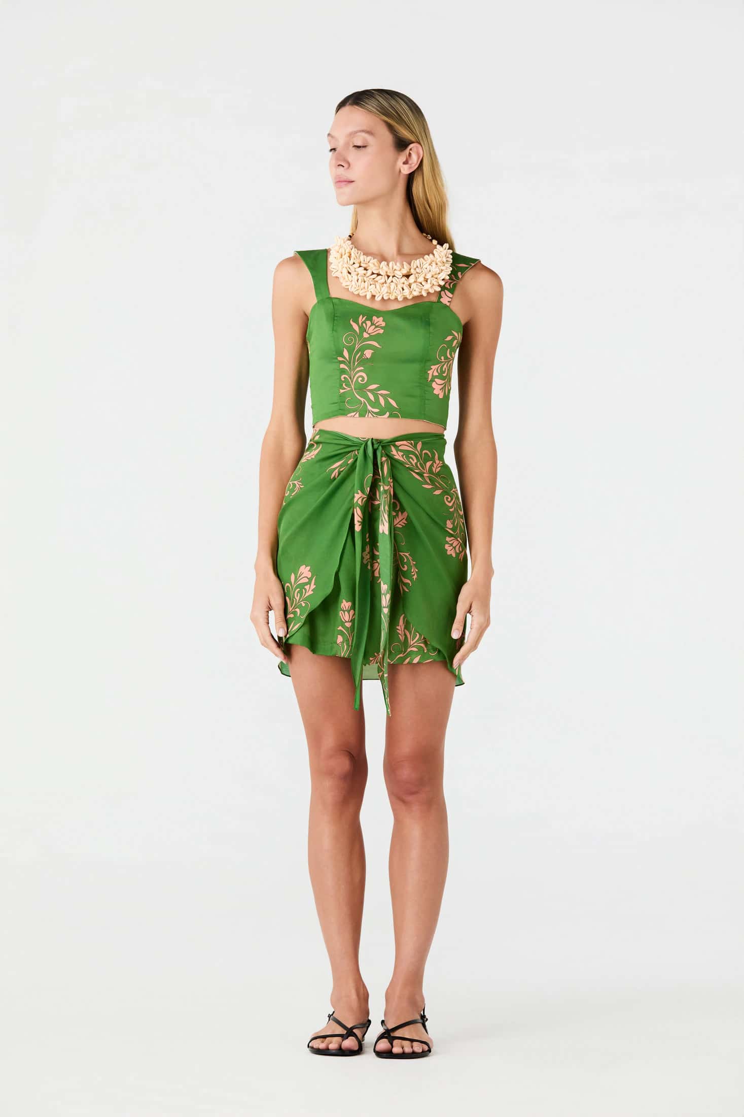 Calima Cotton Silk Top / Green Buganvilias