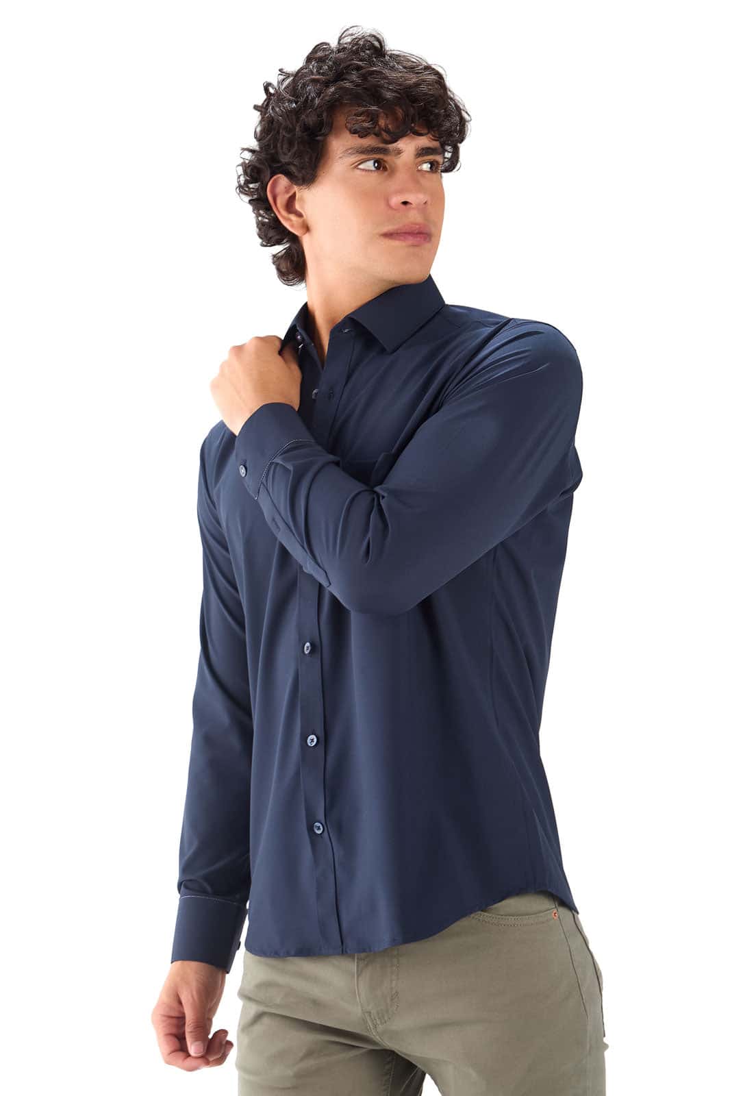 Camisa manga larga azul oscura con bolsillo