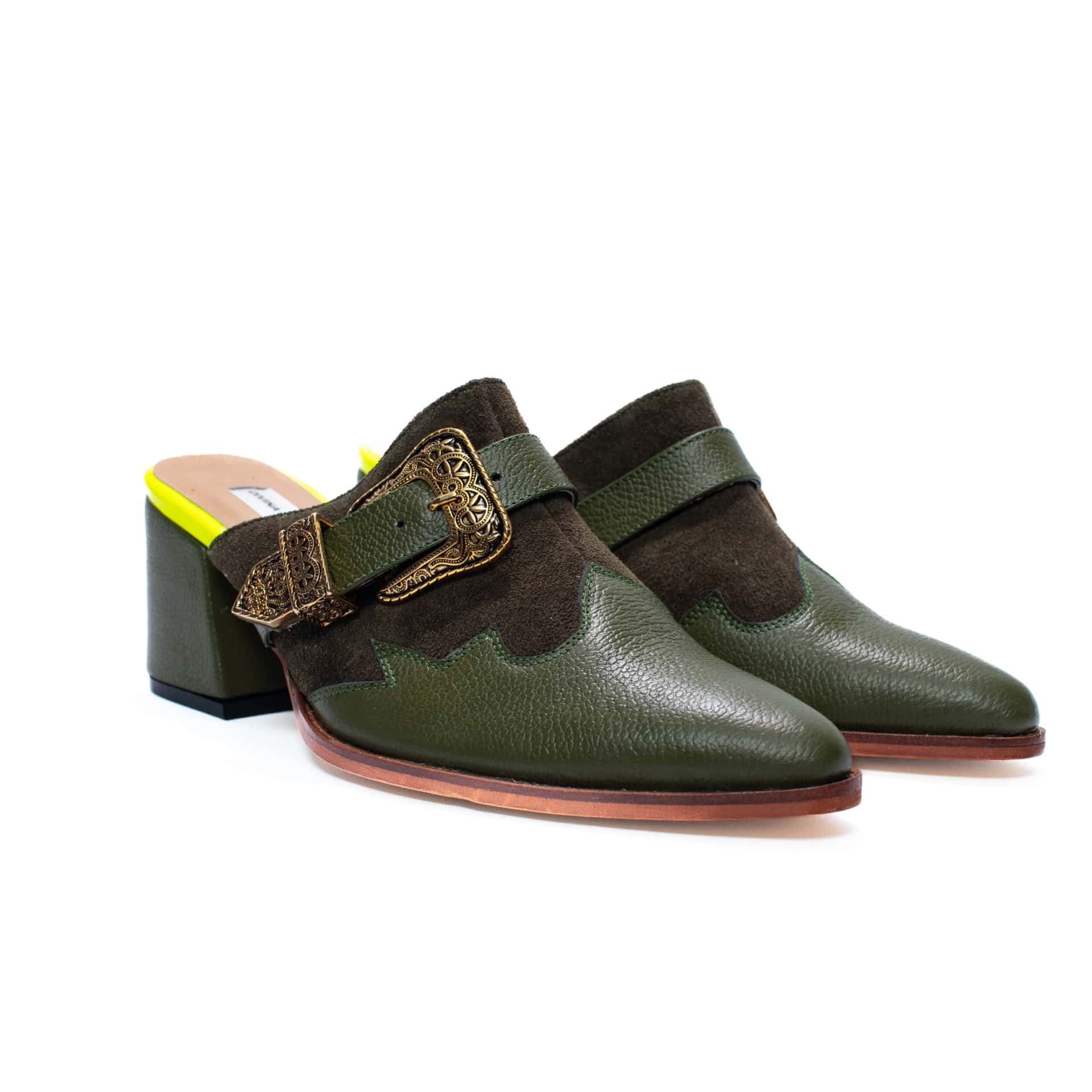 Olive Green Canvas Mules