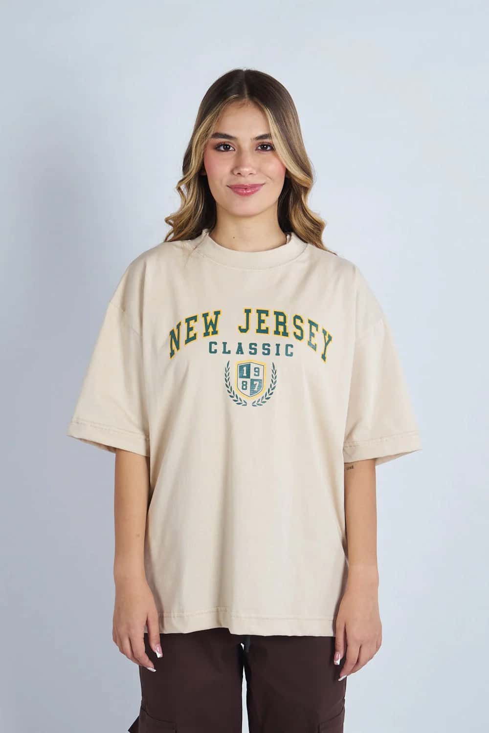 Camiseta oversize estampado New Jersey Beige | DROP 03 |