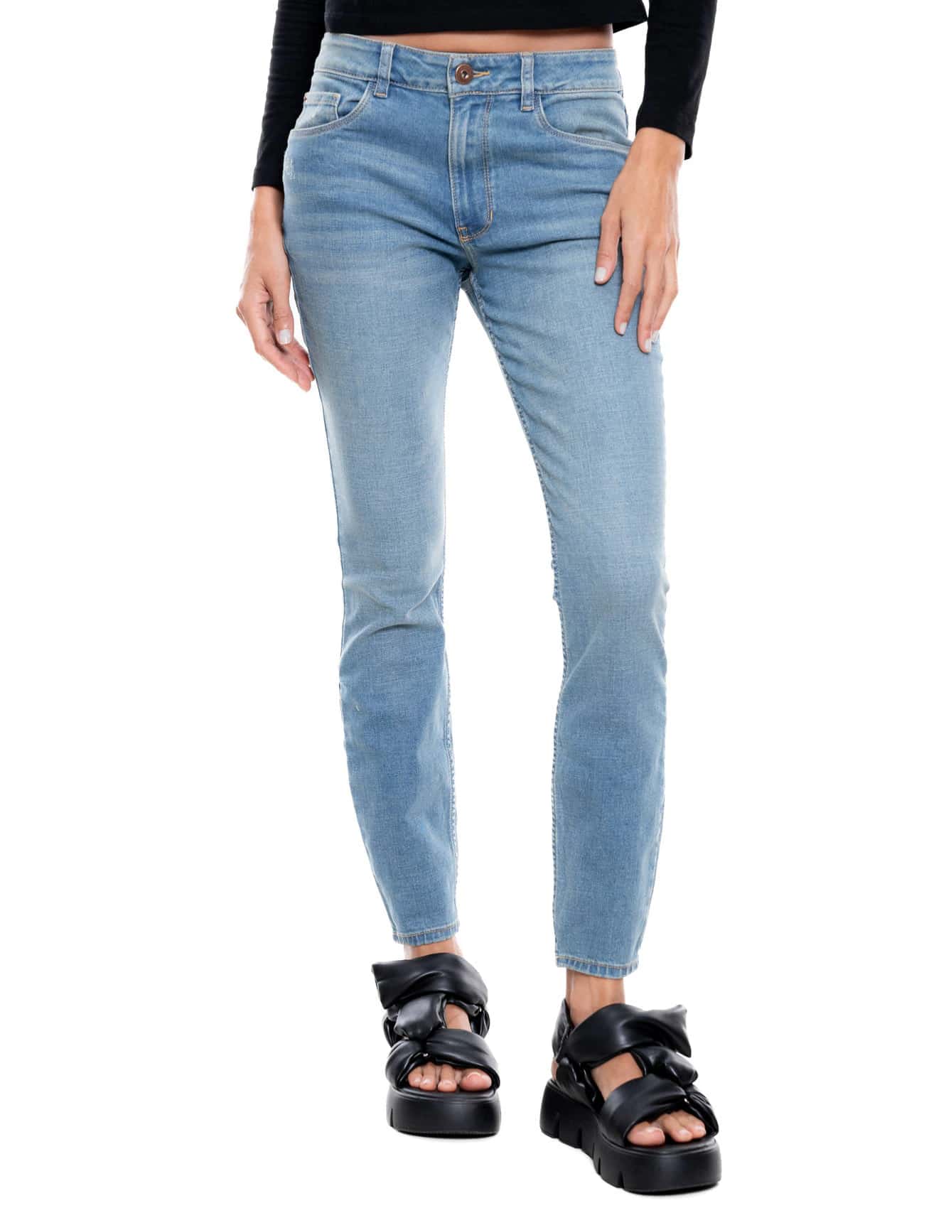 Medium Waist Skinny Jeans Tono Medio