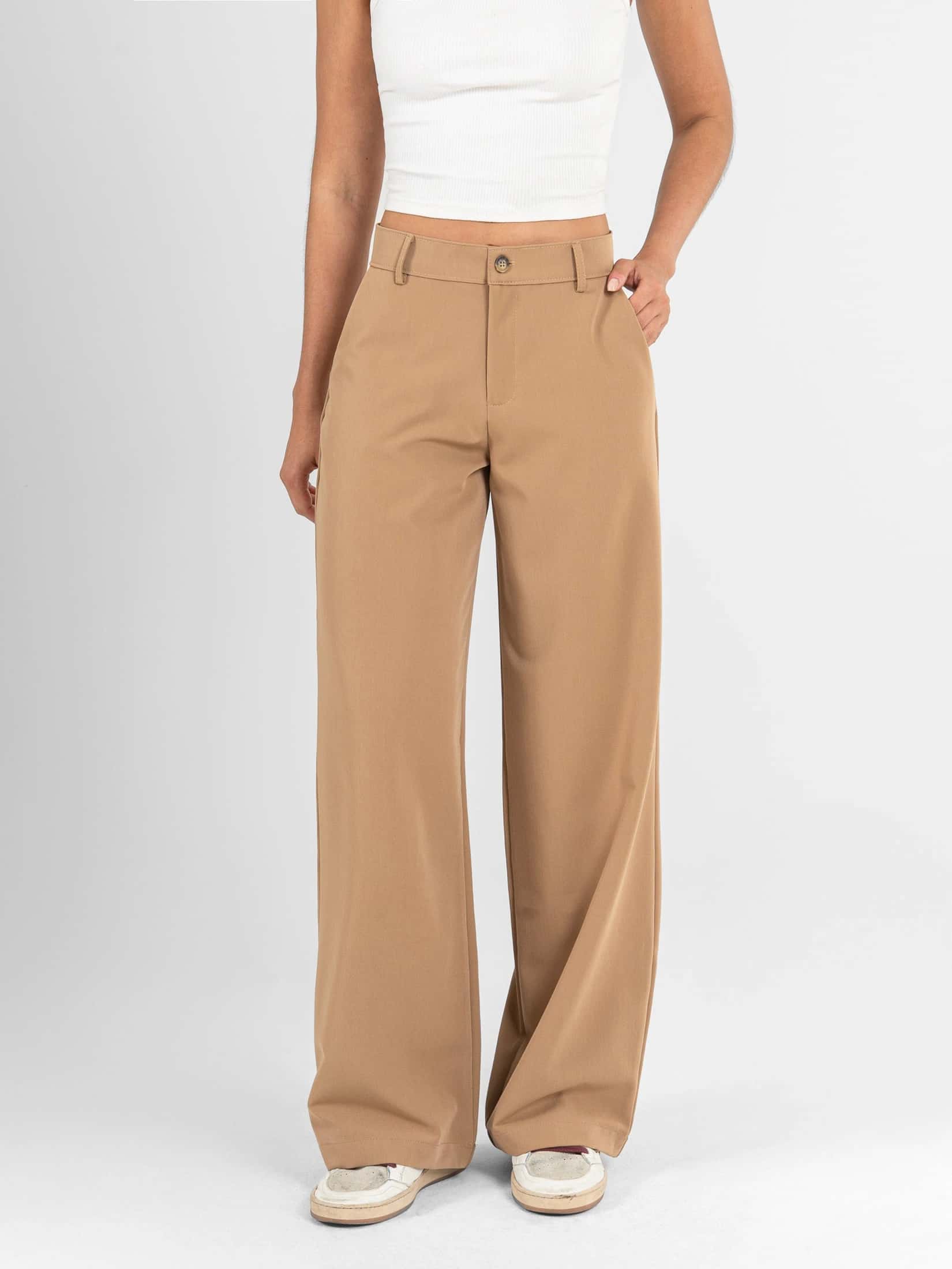 Ref: 0620609 Pantalón straight leg, tejido plano liviano, stretch, tiro alto, tono caqui