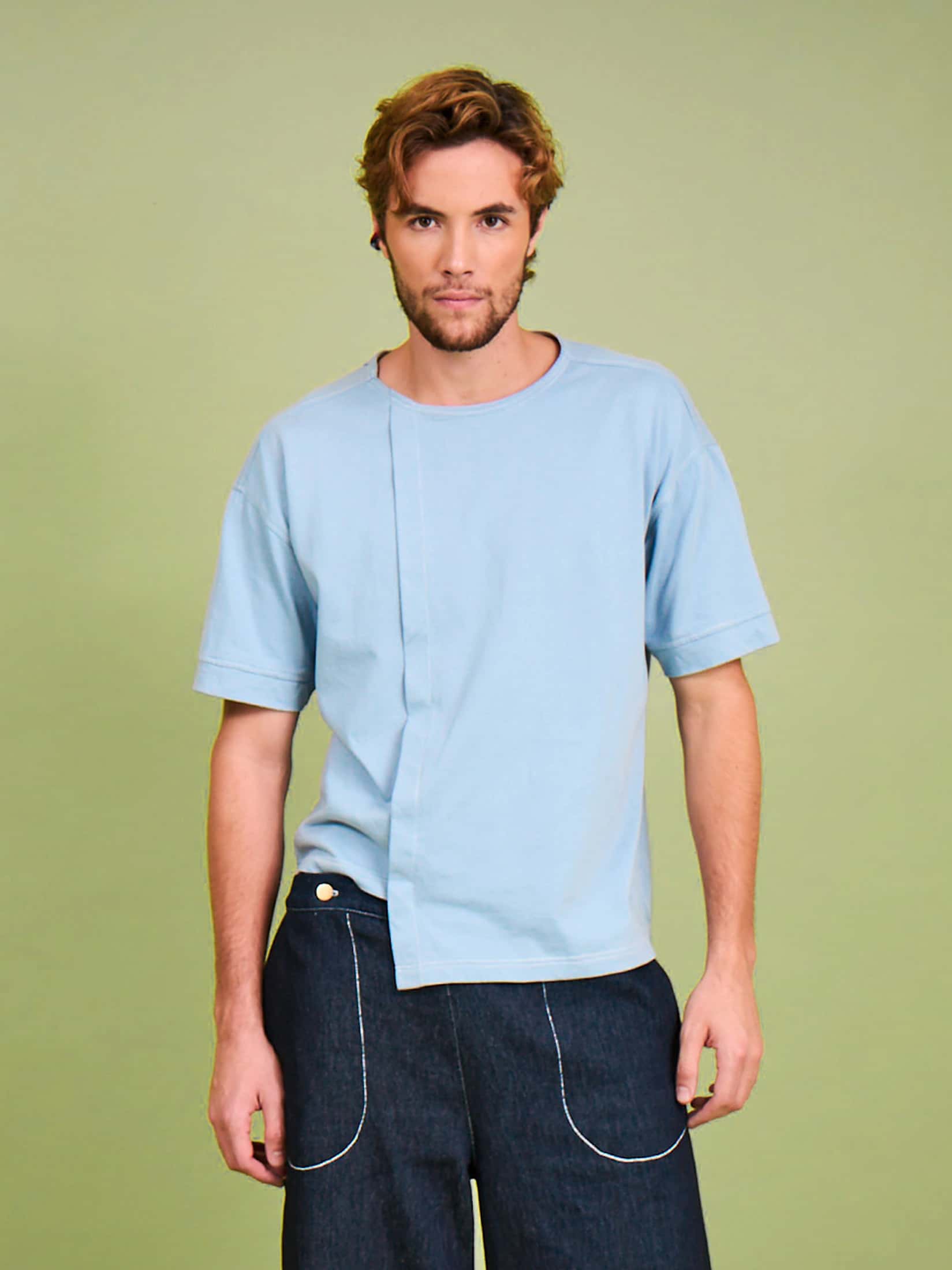 Camiseta Azul en Algodón Cuello Redondo - miniatura 1