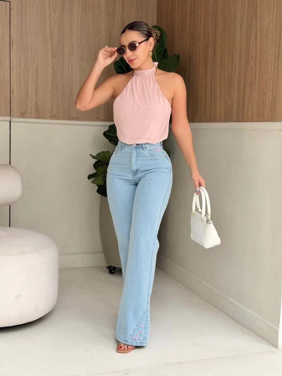 Pantalon tulipanes Bordado (claro)