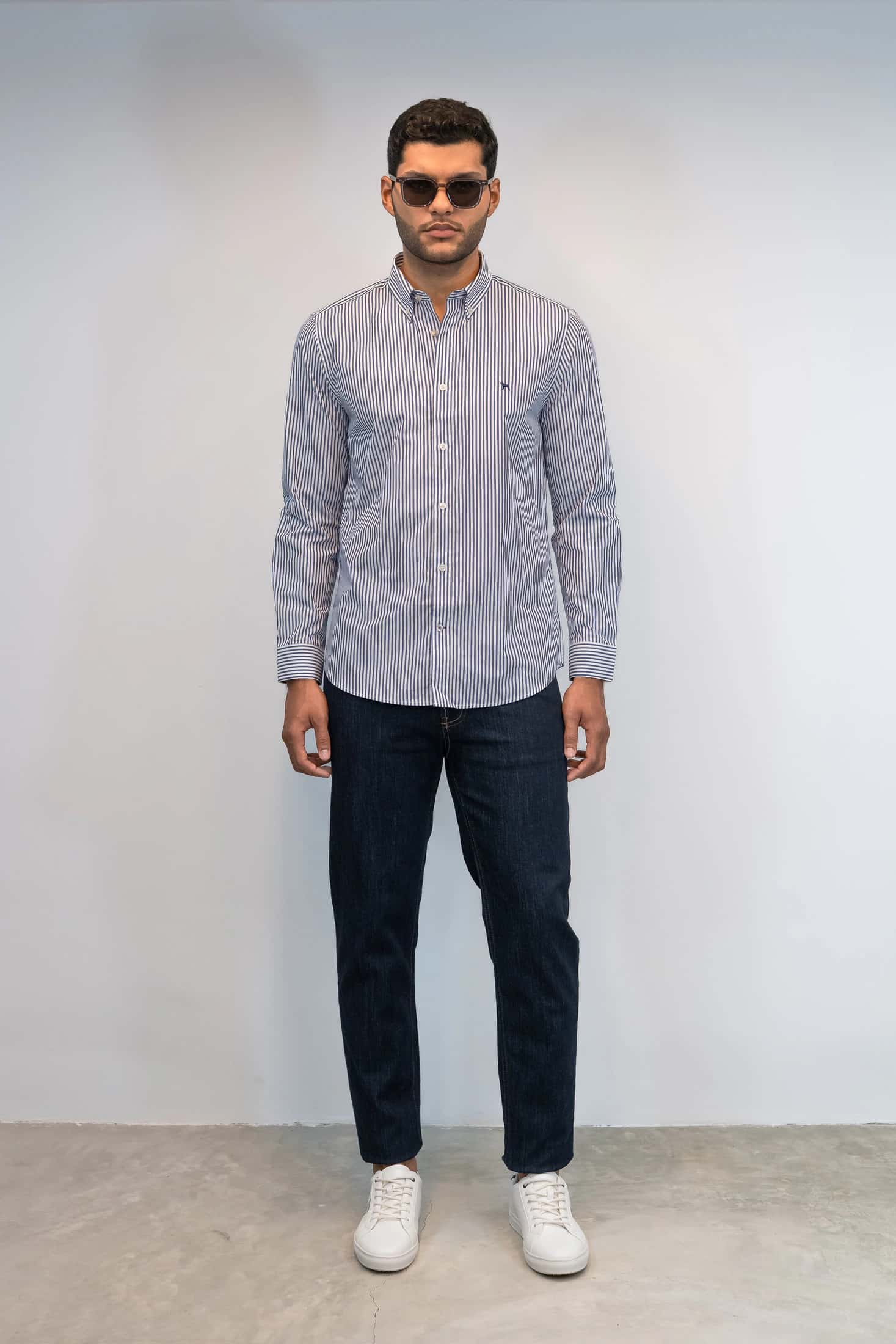 Camisa Manga Larga Rayas Azul
