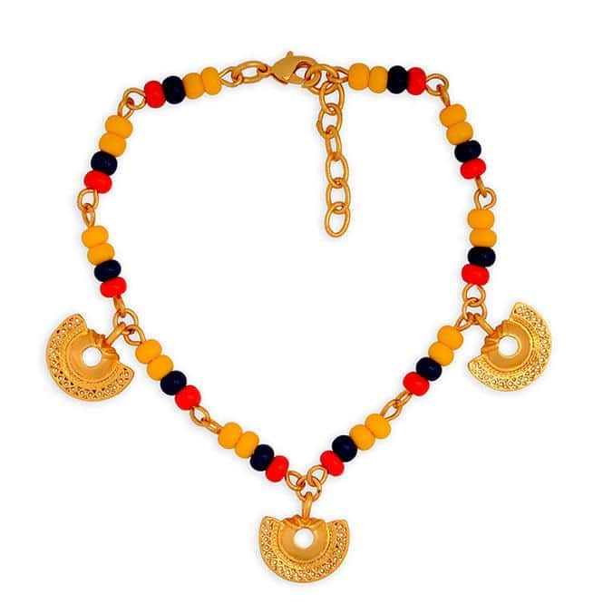 Pulsera colombia con 3 dijes nariguera semilunar tairona