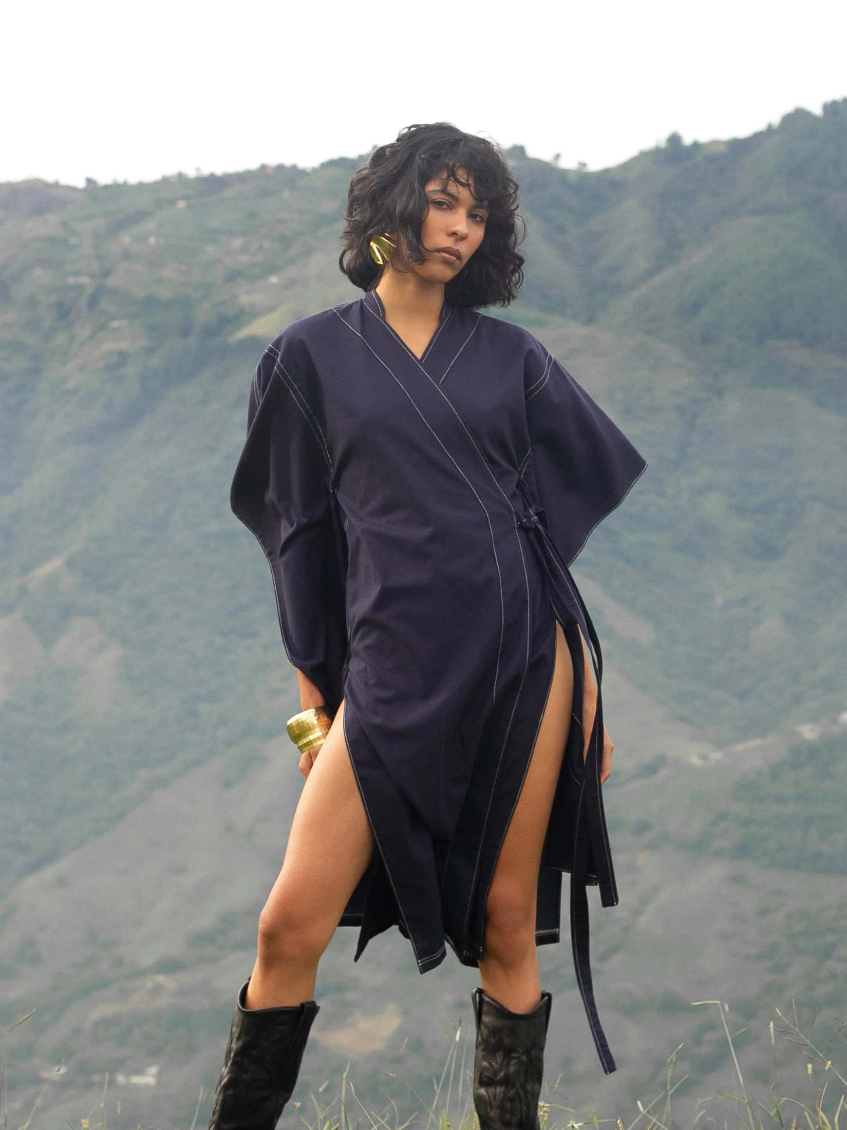 Kimono Azul Marino en Algodón - miniatura 4