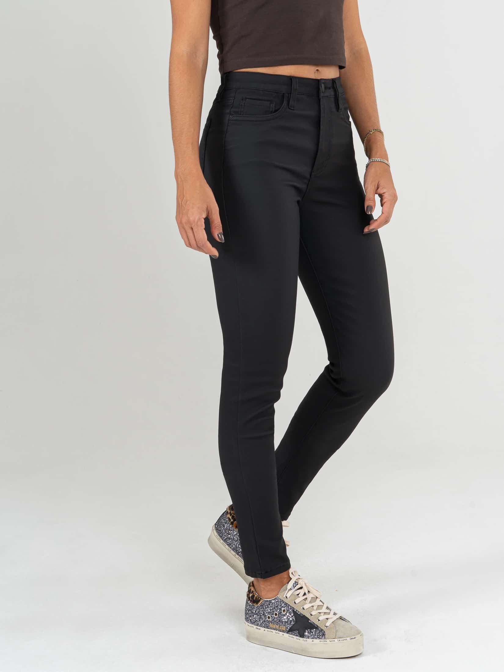 Ref: 066154 Pantalón Skinny, stretch, tiro alto, efecto cuero, tono negro. - miniatura 3