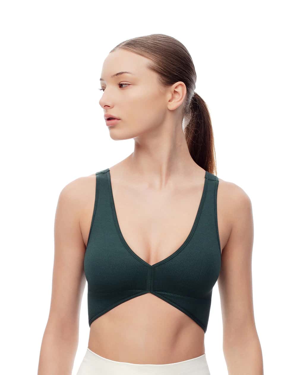 Top deportivo soporte medio seamless uso 2 en 1 verde mujer