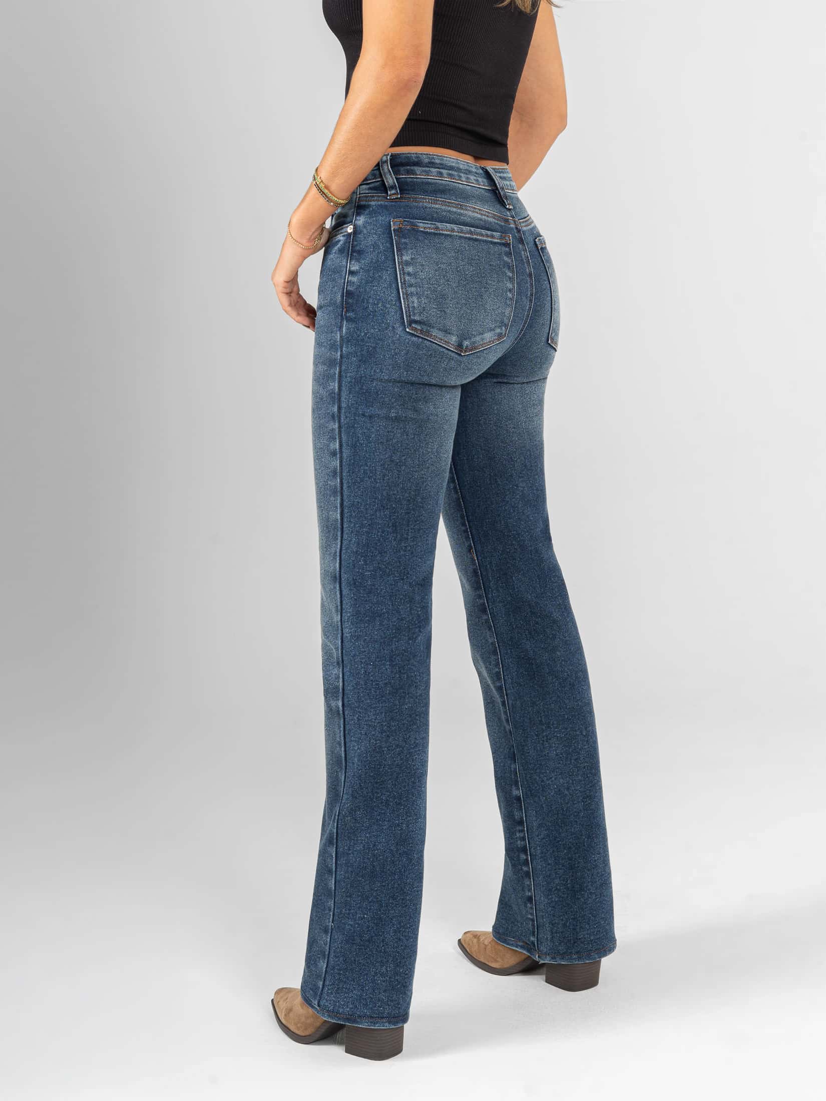 Ref: 066193 Jean straight leg, stretch, tiro alto, tono azul medio - miniatura 2
