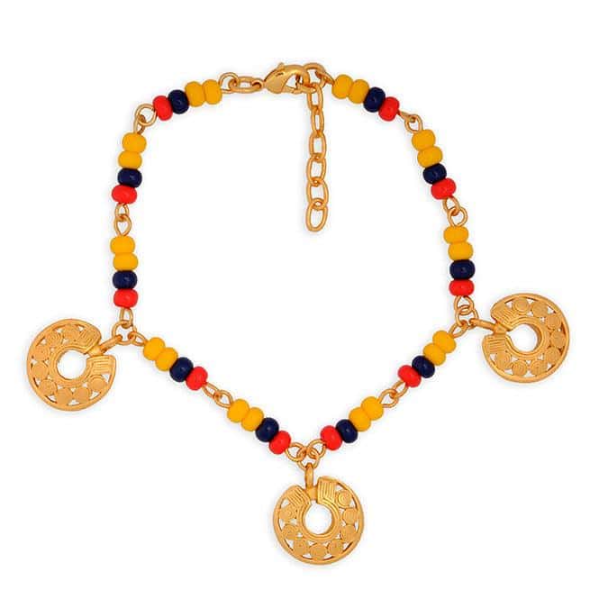 Pulsera colombia con 3 dijes mini nariguera de círculos Quimbaya