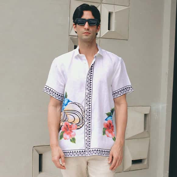 CAMISA MC 100% LINO ESTAMPADO VA HOMBRE