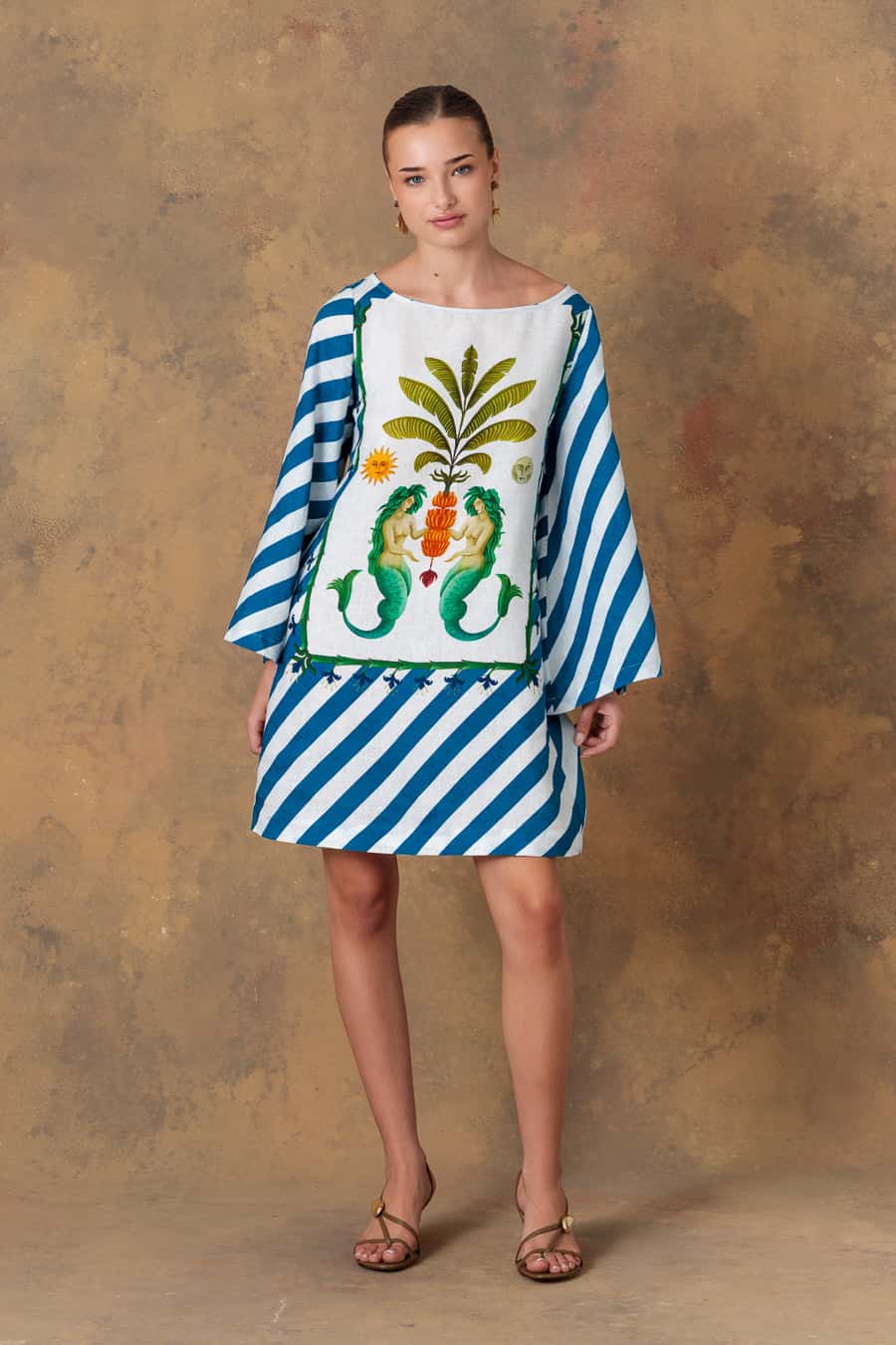 Women's dress linen nerida striped green