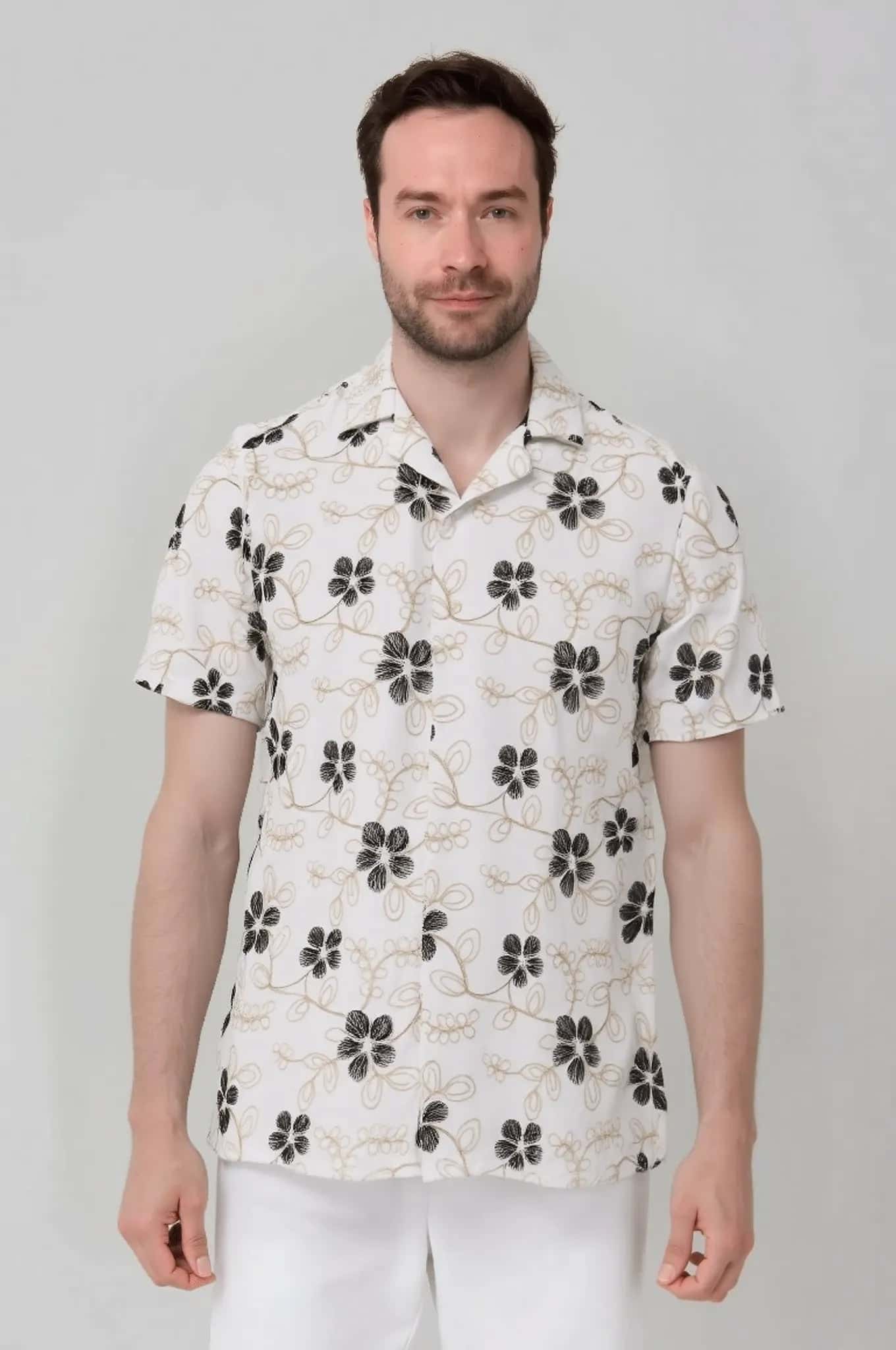 Camisa bordada manga corta para hombre Jon Sonen 027225065 - miniatura 1
