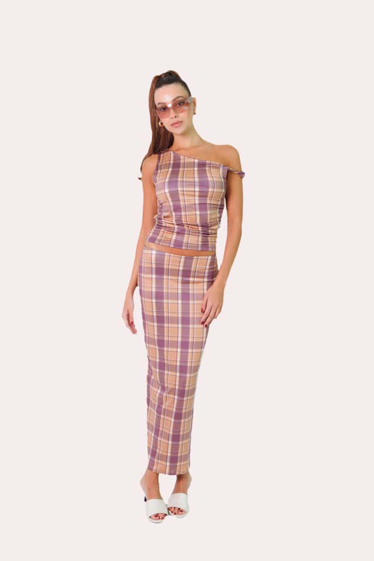 Long Skirt in Purple Tartan