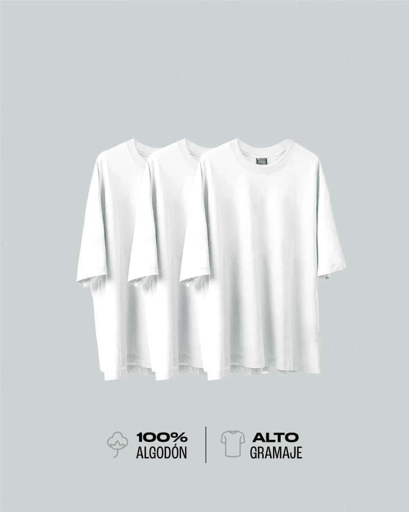 3 Camisetas Para Hombre Básicas Blancas Oversize - Pack x3 - miniatura 1