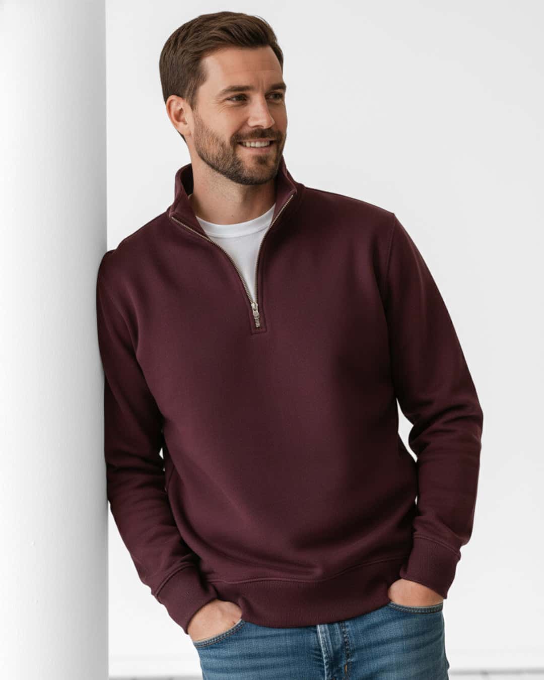 Buzo cuello alto hombre Vinotinto Burdeos