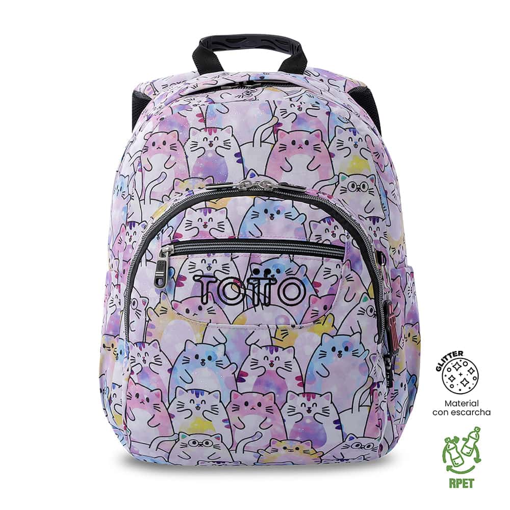 Morral Juvenil Porta PC 13" Gommas Glitter con Gatos