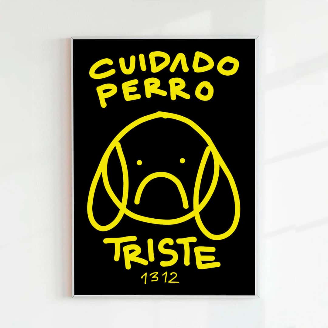 Print Cuidado perro triste negro (Papel 220g)