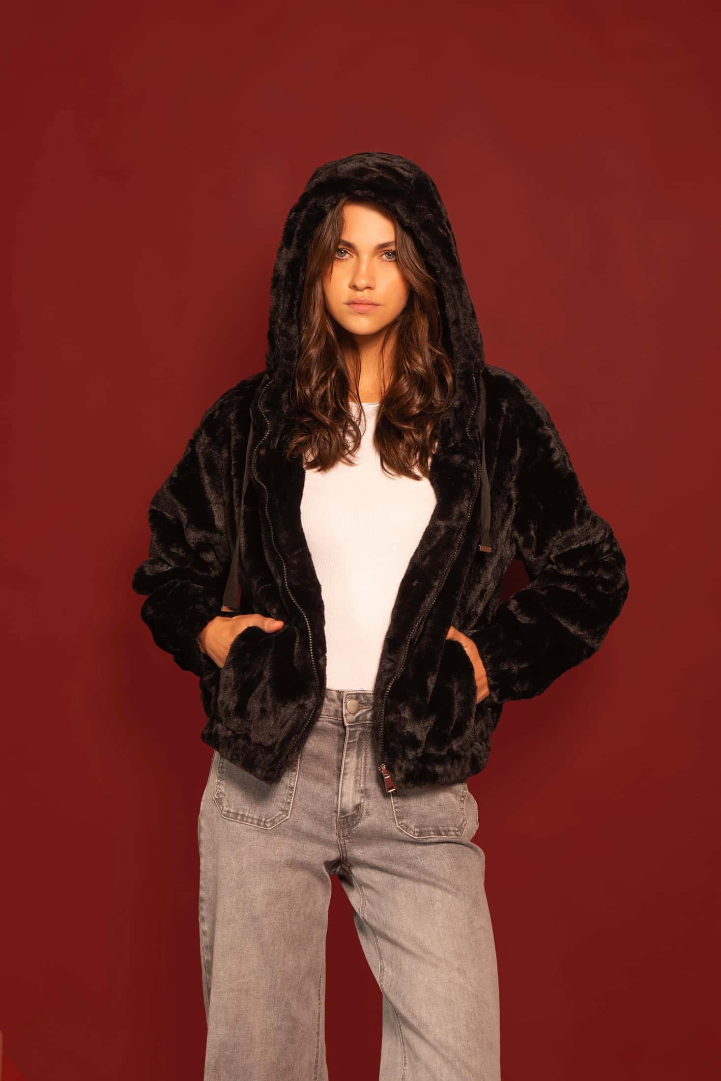 CHAQUETA HOODIE FAUX FUR