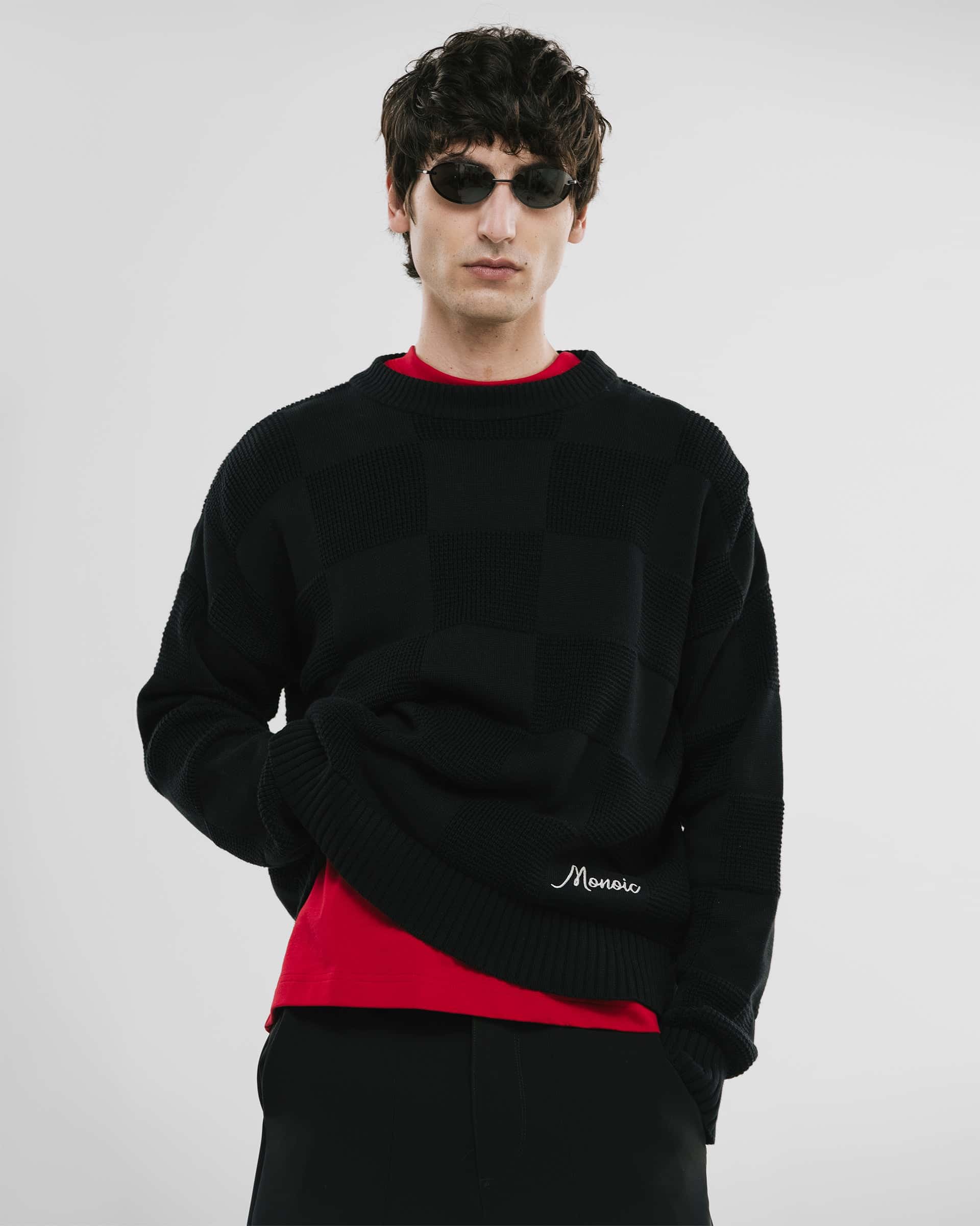 Checkered Knitwear Sweater - Negro - miniatura 2