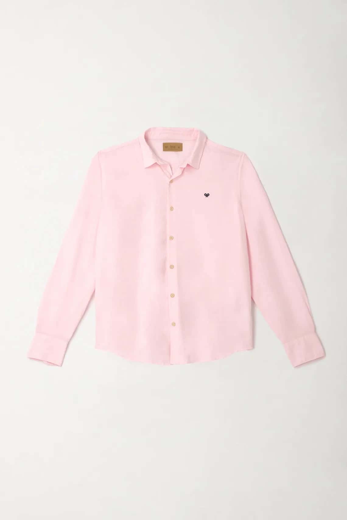 Camisa de cuello clásico y manga larga rosada para hombre