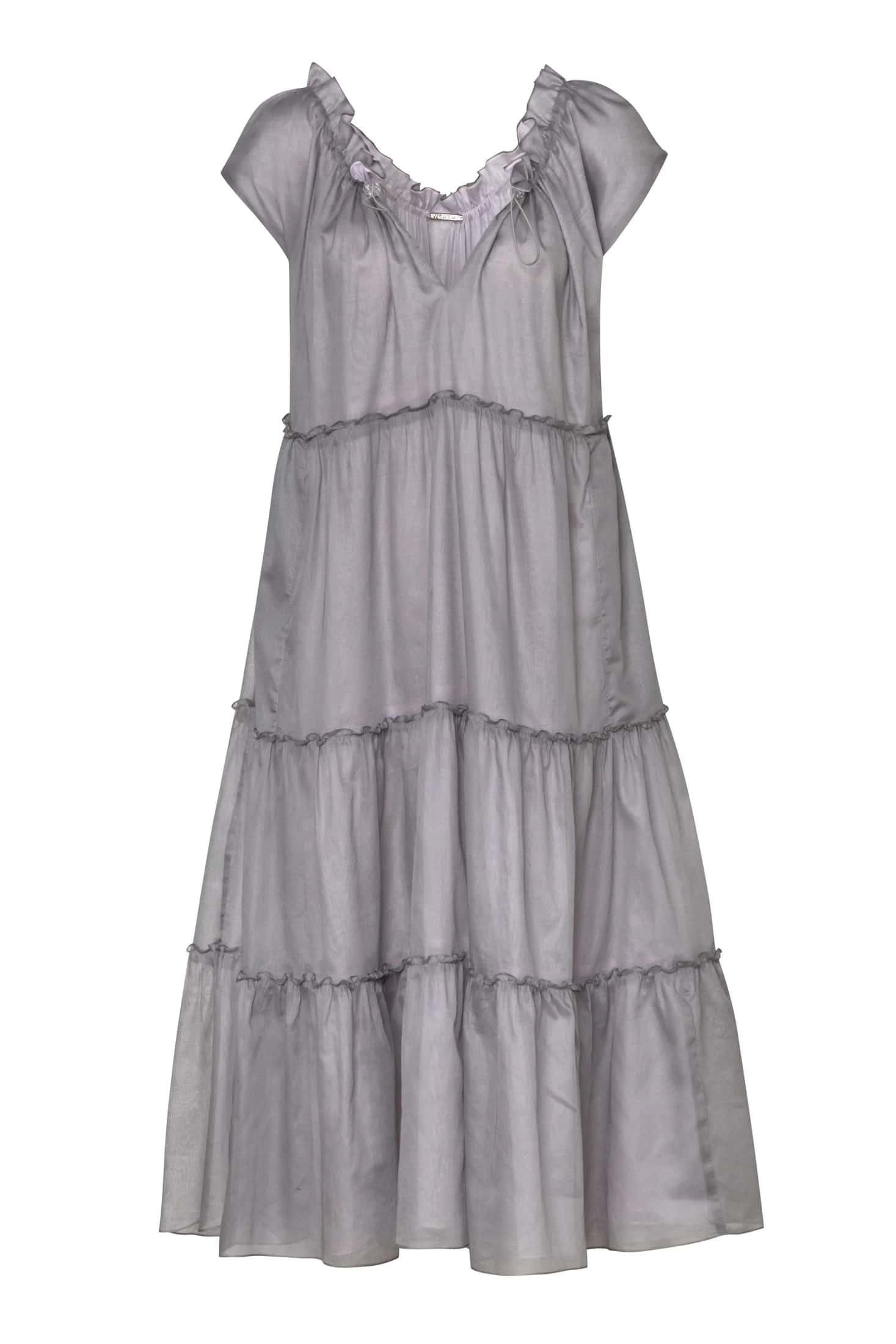 Sleeveless Ruffled Cotton Voile Midi Dress - miniatura 2