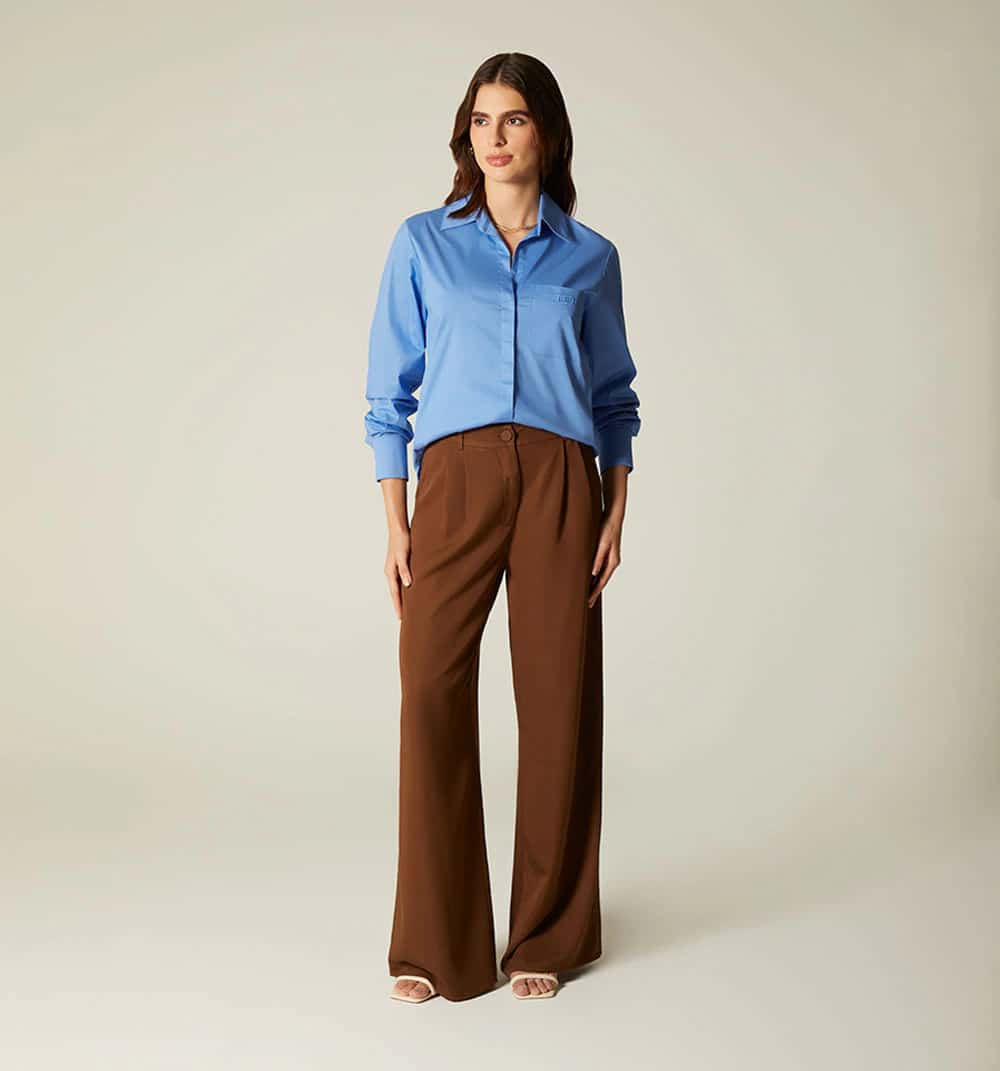 Pantalon palazo tiro alto con prenses