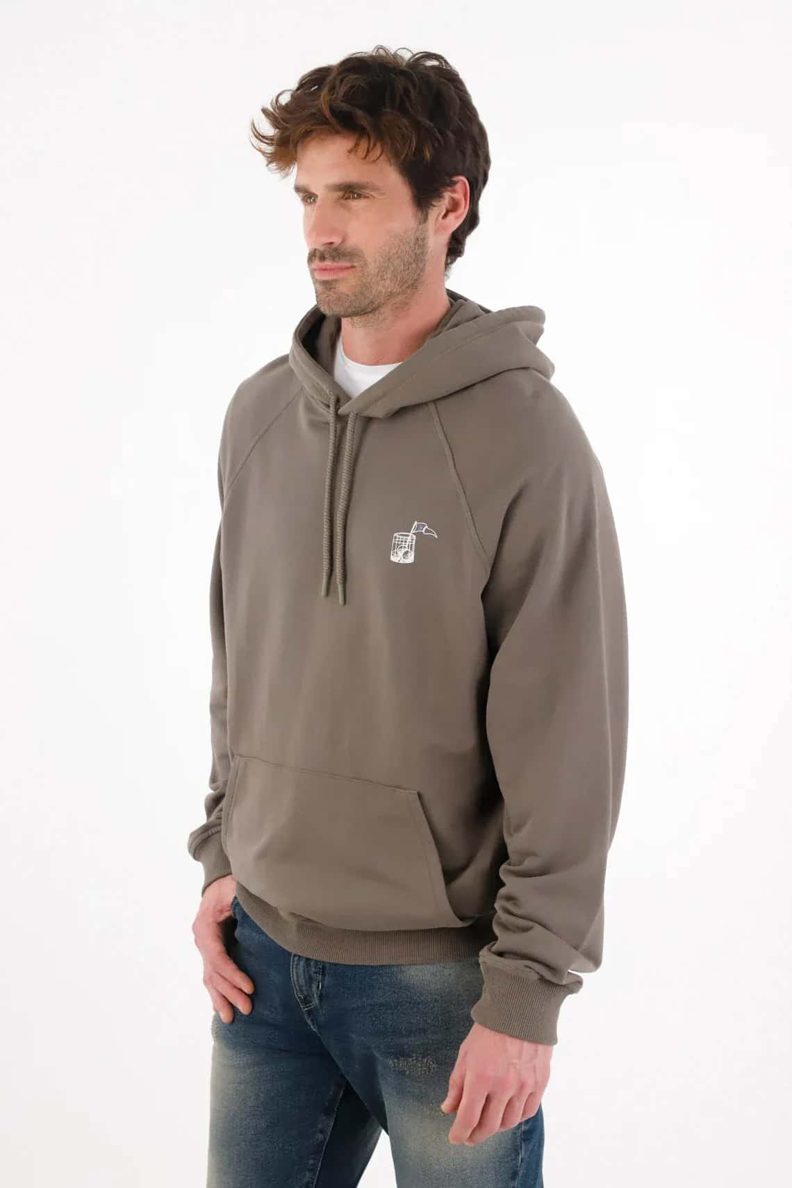 Buzo tipo hoodie estampado gris para hombre