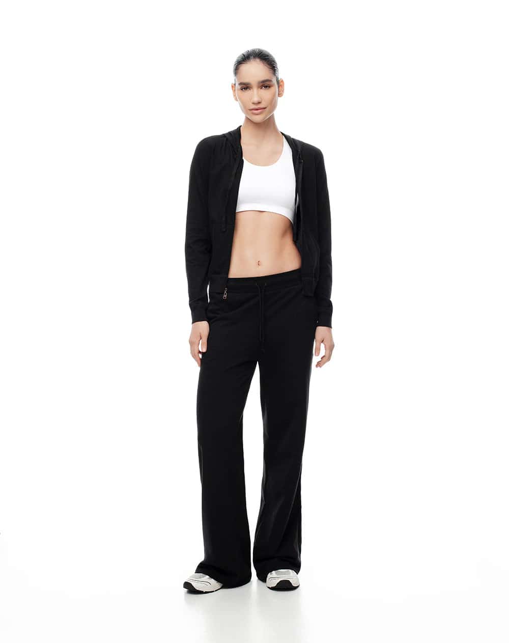 Pantalón relax tiro medio algodón negro mujer