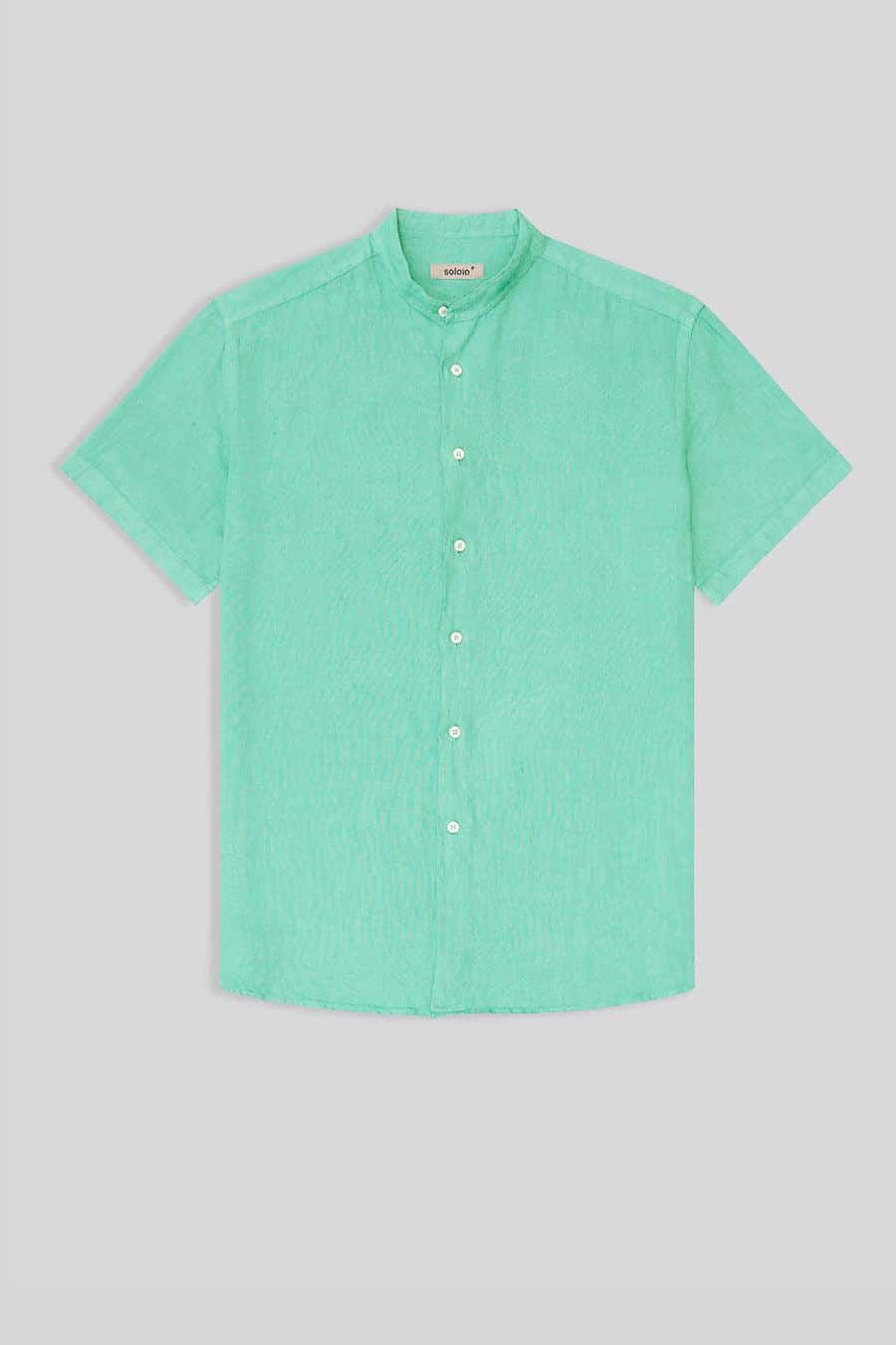 men’s linen shirt mao turquoise basic